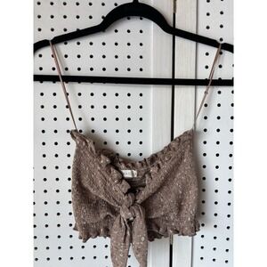 Em & Elle Brown Floral Seersucker Cropped Tie Front Tube Top Shirt Women's M